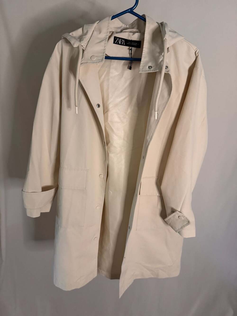 Zara Hooded Water Repellent Parka Jacket Cream Size Medium